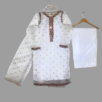 White Fancy Organza 3-Piece Suit with Sitara Embroidery, Handcrafted neckline and hem, and Tilla Cora Work